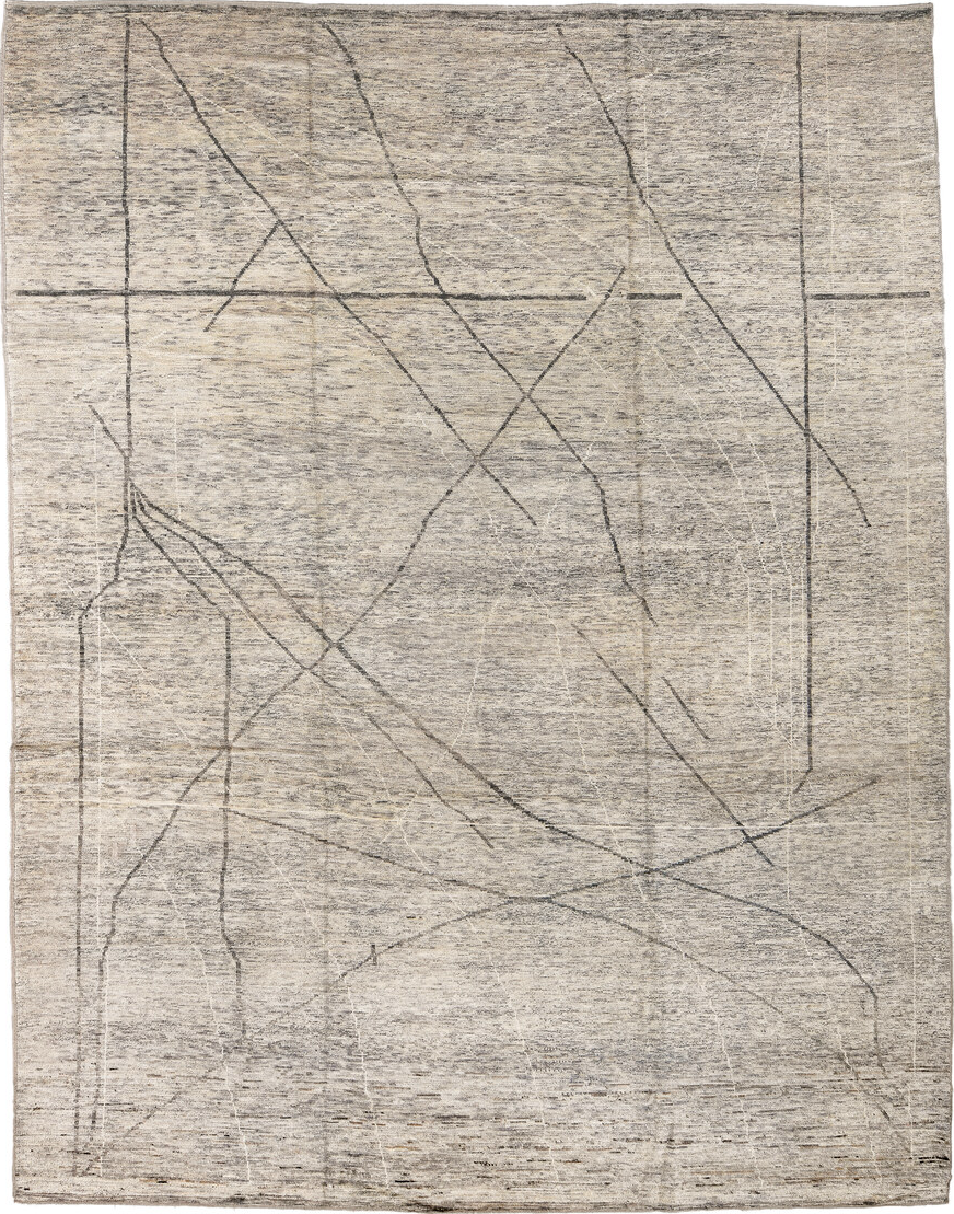 9' x 12' one-of-a-kind handmade vintage Tulu large size rug. Color palette: dark gray, dim gray, gainsboro, gray, light gray