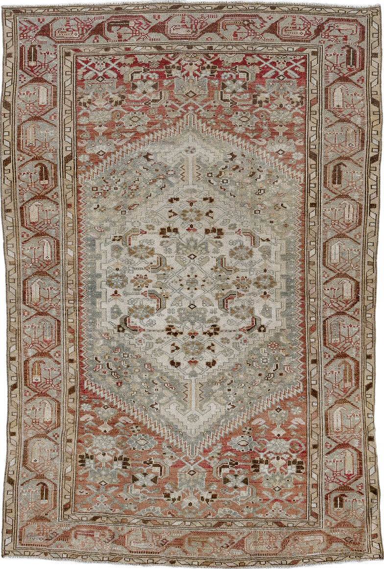 4' x 6' one-of-a-kind handmade vintage Hamadan small size rug. Color palette: black, brown, gainsboro, gray, light gray