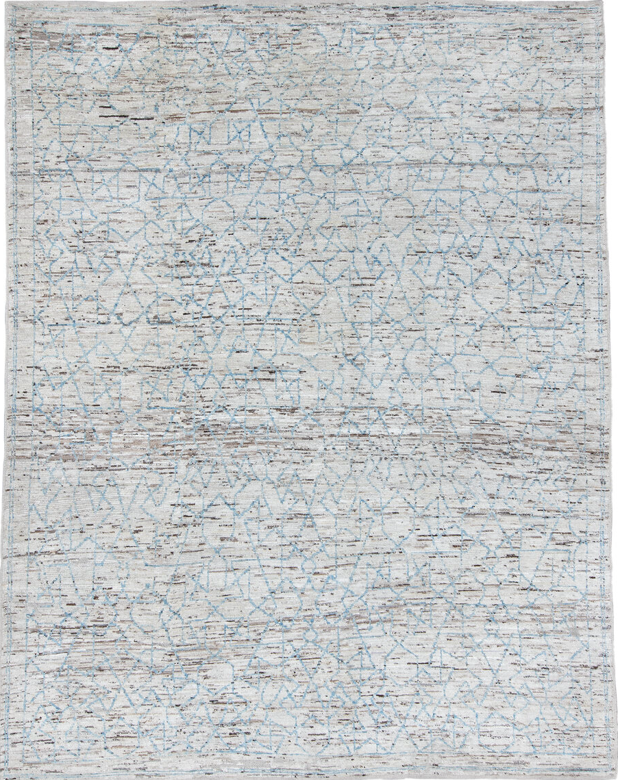 9' x 12' one-of-a-kind handmade vintage Tulu large size rug. Color palette: dark gray, gainsboro, gray, light blue