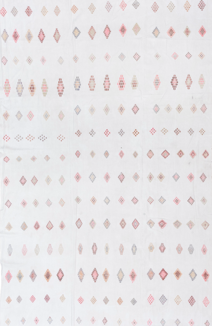 7' x 11' one-of-a-kind handmade vintage Flatweave large size rug. Color palette: alice blue, azure, gainsboro, ghost white