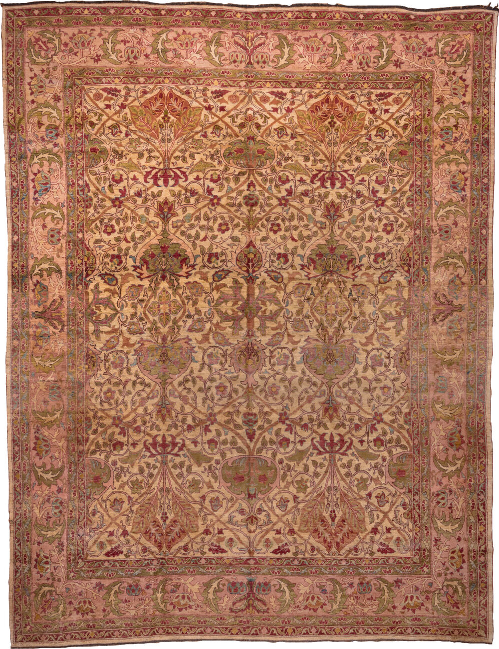 11' x 14' one-of-a-kind handmade vintage Sultanabad oversize rug. Color palette: brown, orange, pink, red