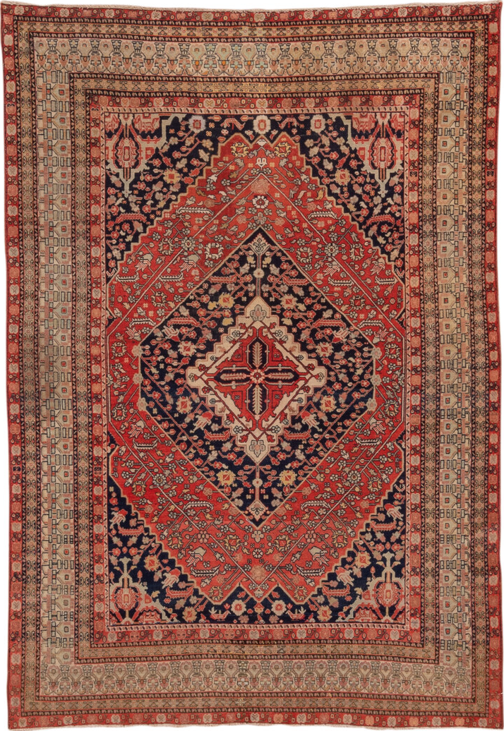5' x 7' one-of-a-kind handmade vintage Senne rug. Color palette: black, brown, gray, pink, red