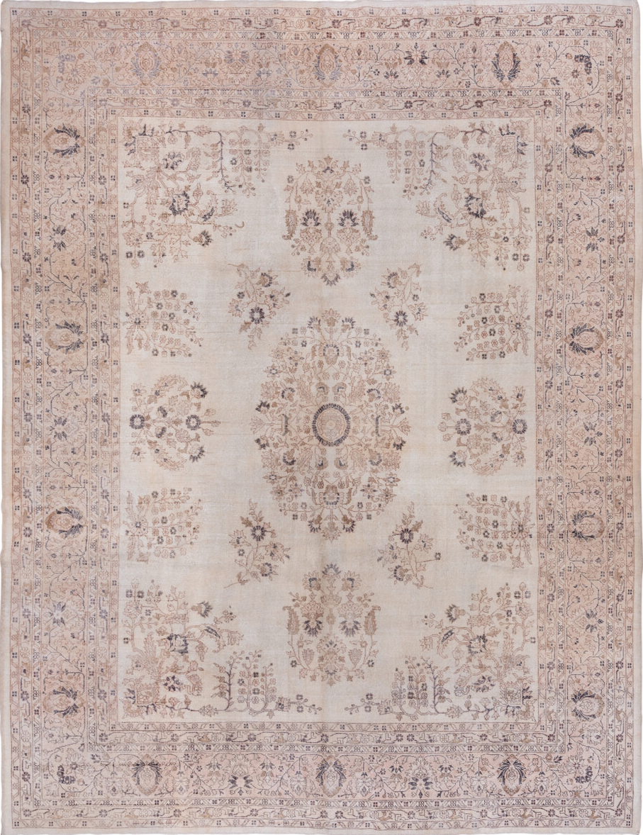 10' x 13' one-of-a-kind handmade vintage Oushak large size rug. Color palette: gainsboro, gray, light gray, off-white, pink