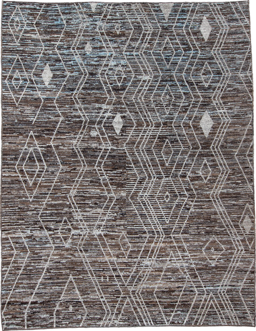 10' x 13' one-of-a-kind handmade vintage Tulu large size rug. Color palette: blue, brown, dark gray, dim gray, gainsboro