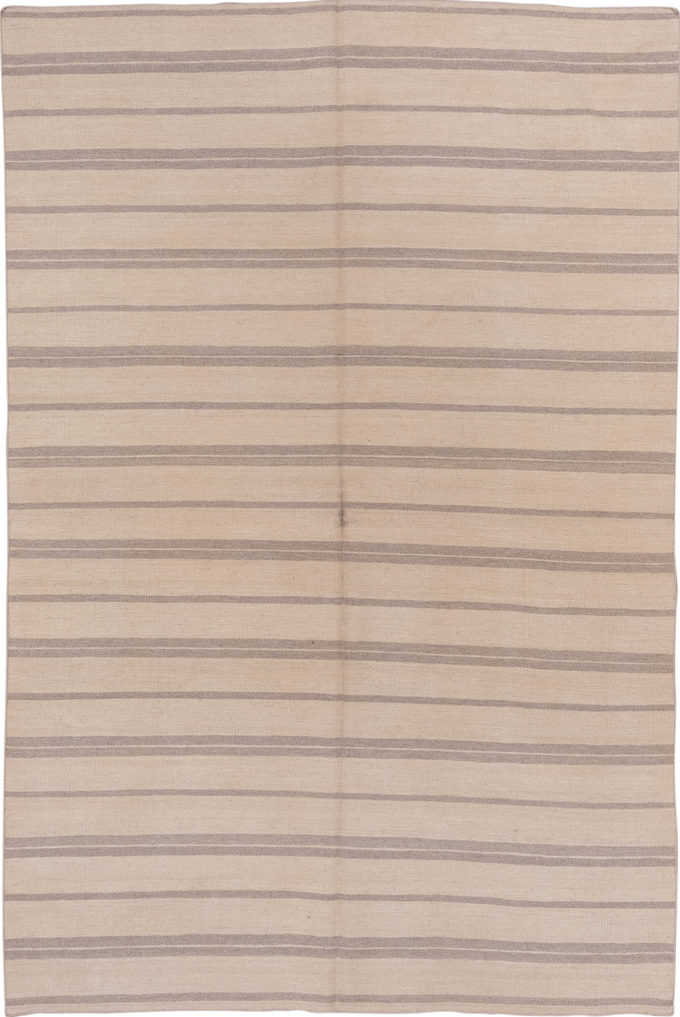 5' x 8' one-of-a-kind handmade vintage Kilim medium size rug. Color palette: brown, gray, light gray, off-white, orange