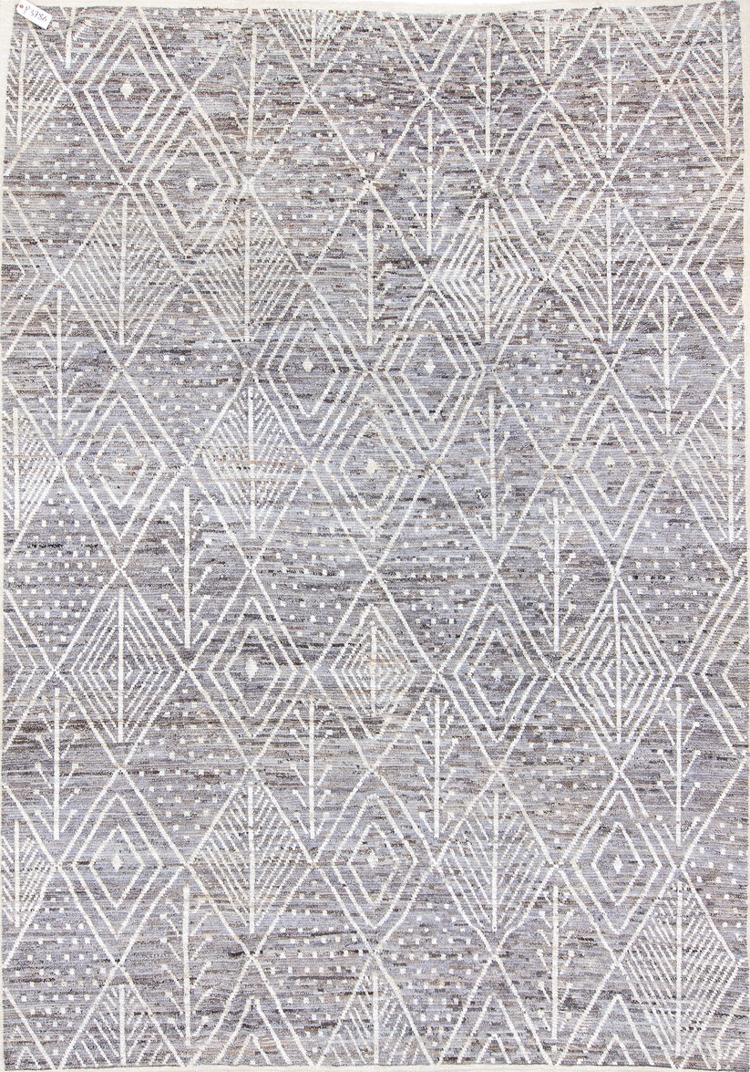 10' x 13' one-of-a-kind handmade vintage Tulu large size rug. Color palette: black, blue, dark gray, dim gray, gainsboro