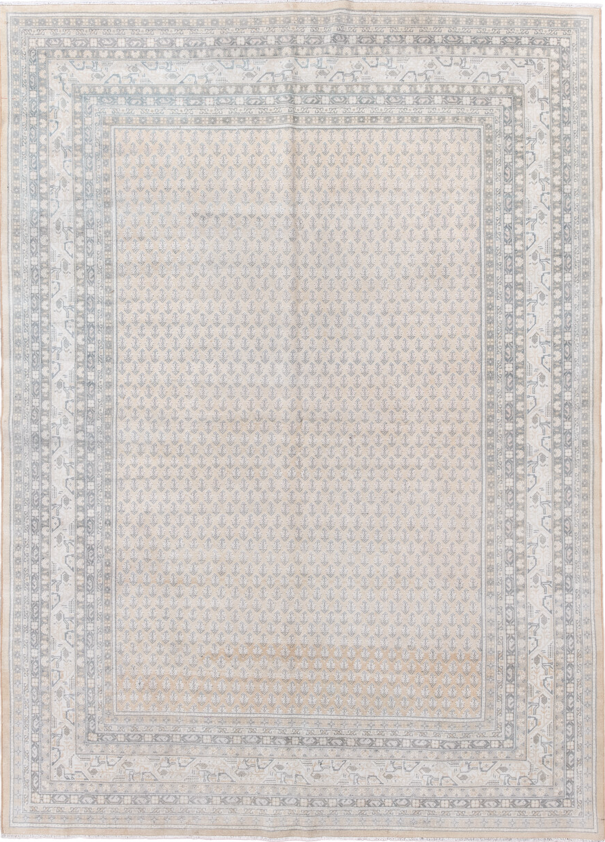 5' x 7' one-of-a-kind handmade vintage Saraband rug. Color palette: dark gray, dim gray, gainsboro, gray, light gray