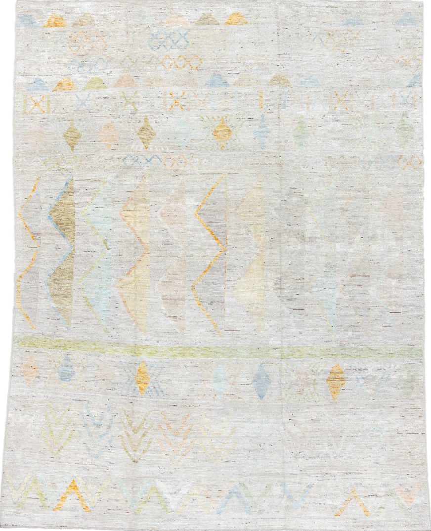 9' x 11' one-of-a-kind handmade vintage Tulu large size rug. Color palette: brown, dark gray, dim gray, gainsboro, gray