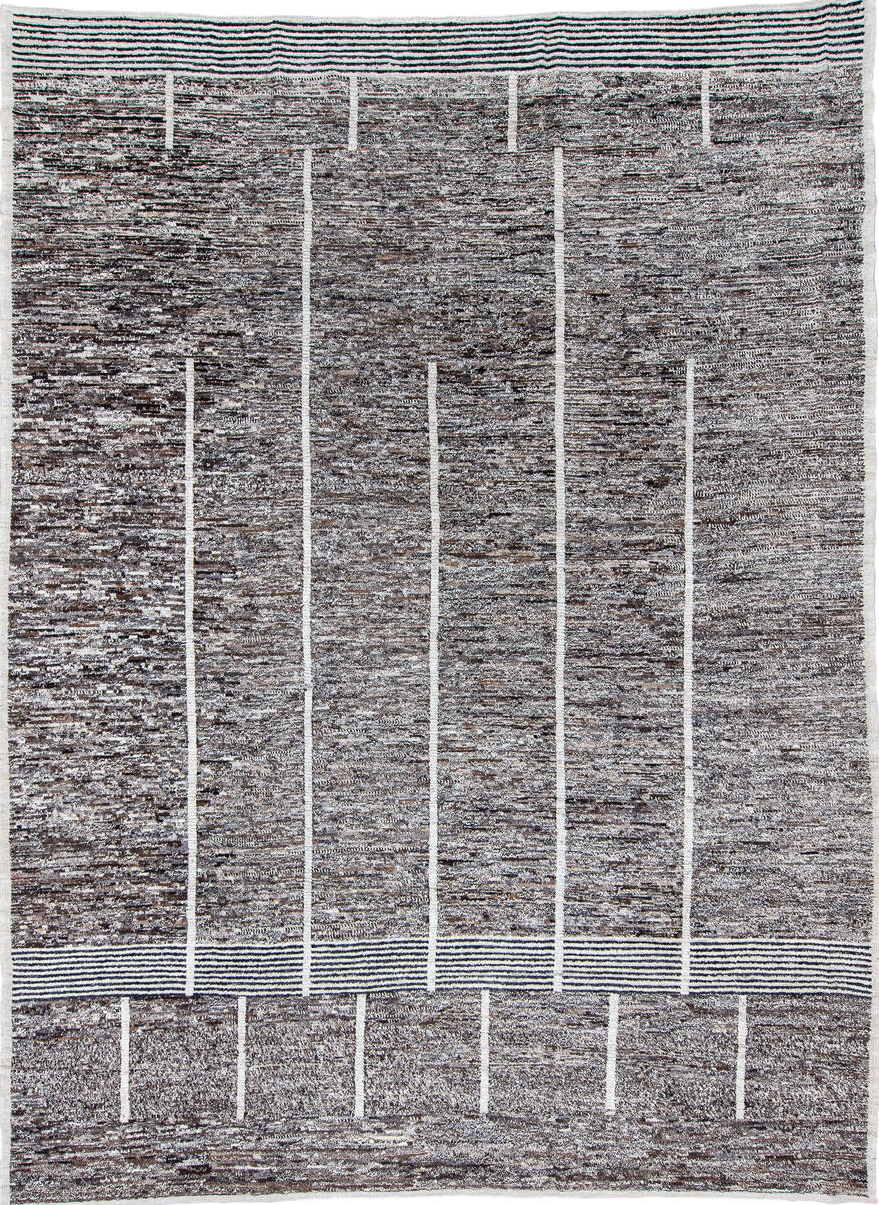 10' x 14' one-of-a-kind handmade vintage Tulu large size rug. Color palette: black, blue, dark gray, dim gray, fiord