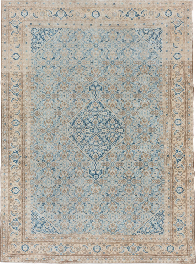7' x 10' one-of-a-kind handmade vintage Tabriz large size rug. Color palette: blue, brown, dark gray, gainsboro, gray
