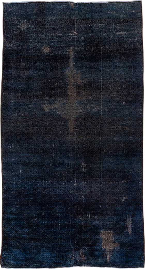 5' x 9' one-of-a-kind handmade vintage Oushak medium size rug. Color palette: gray, blue, black, off-white, light gray