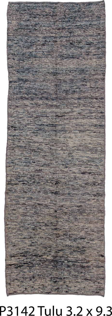 3' x 9' one-of-a-kind handmade vintage Tulu runner rug. Color palette: black, charcoal, dark gray, gray, light gray