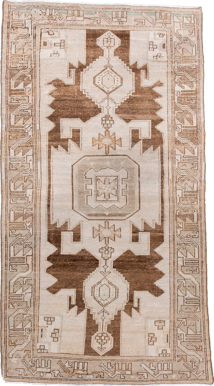 4' x 7' one-of-a-kind handmade vintage Hamadan rug. Color palette: antiquewhite, blanched almond, brown, gray, light gray