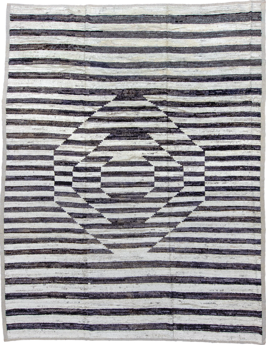 10' x 13' one-of-a-kind handmade vintage Tulu large size rug. Color palette: blue, dark gray, gainsboro, gray, light blue