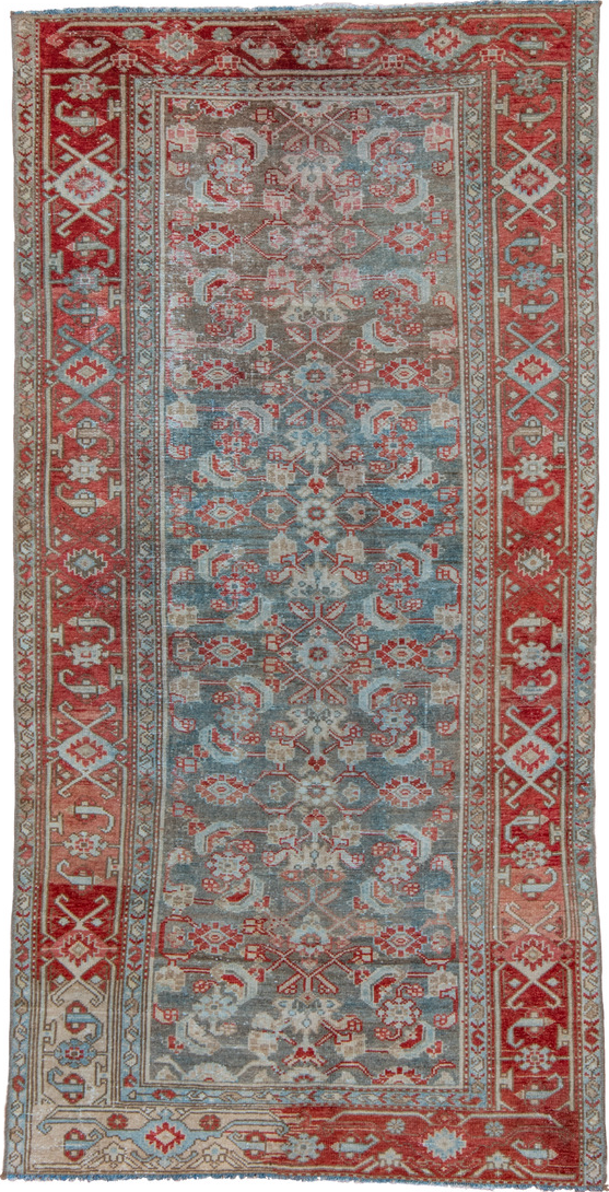 3' x 6' one-of-a-kind handmade vintage Malayer small size rug. Color palette: brown, dark gray, dim gray, gray, light gray