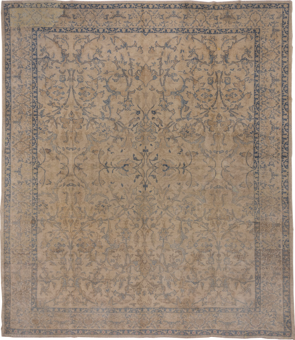 9' x 11' one-of-a-kind handmade vintage Oushak large size rug. Color palette: black, brown, dim gray, gray, light gray, pink