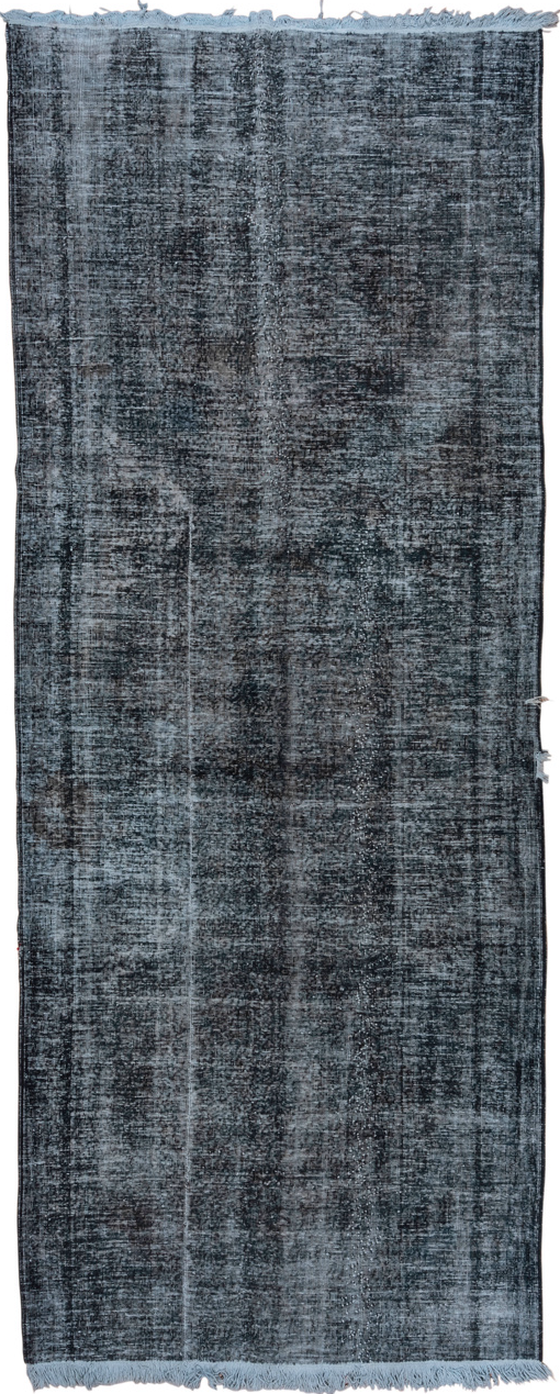 5' x 12' one-of-a-kind handmade vintage Sparta rug. Color palette: black, blue, gray, light blue, light gray, off-white