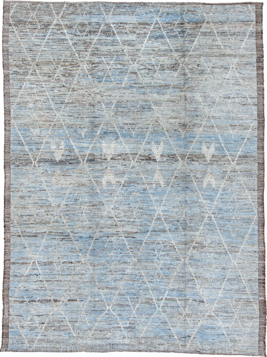 10' x 13' one-of-a-kind handmade vintage Tulu large size rug. Color palette: black, blue, dark gray, gainsboro, gray