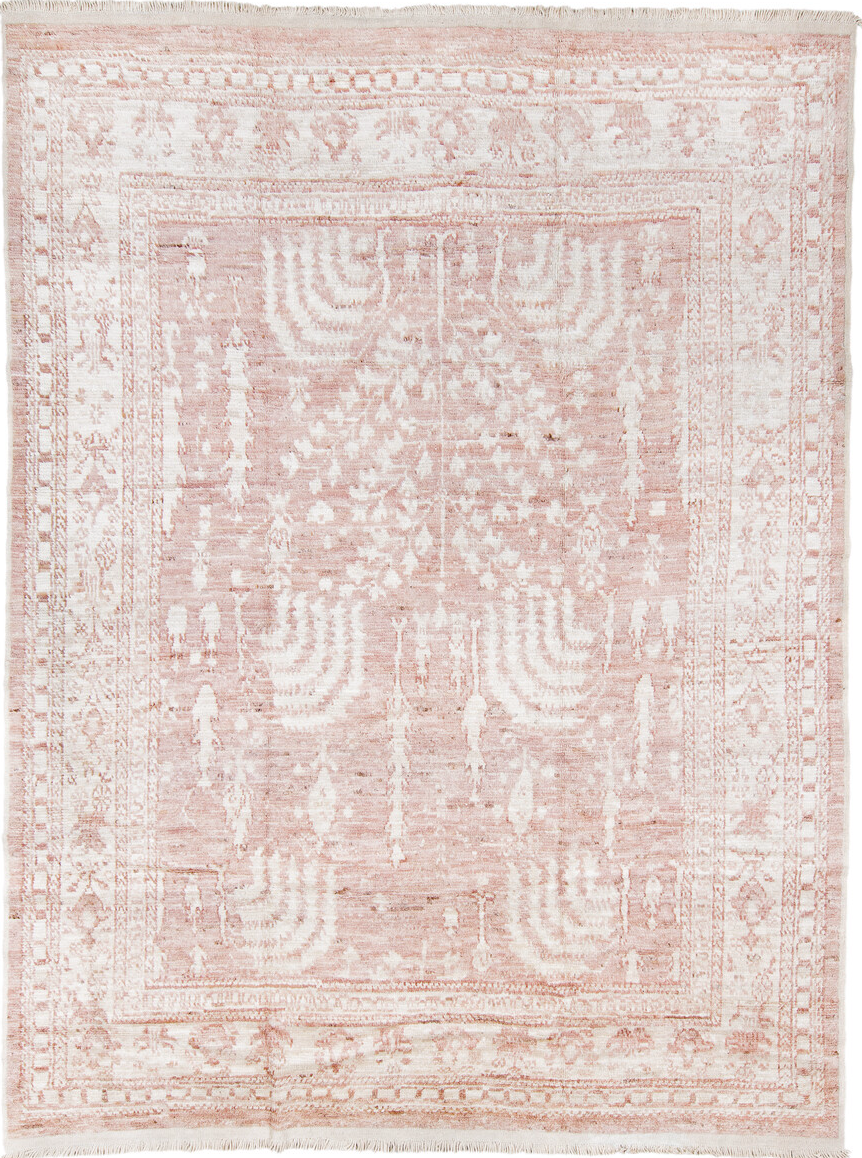9' x 12' one-of-a-kind handmade vintage Tulu large size rug. Color palette: brown, gray, light gray, misty rose, off-white