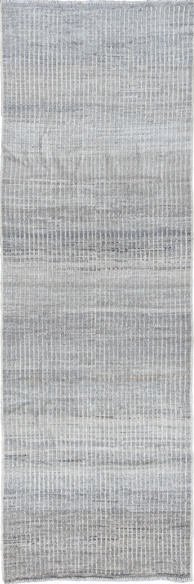 3' x 9' one-of-a-kind handmade vintage Kilim runner rug. Color palette: dark gray, dim gray, gainsboro, gray, light gray