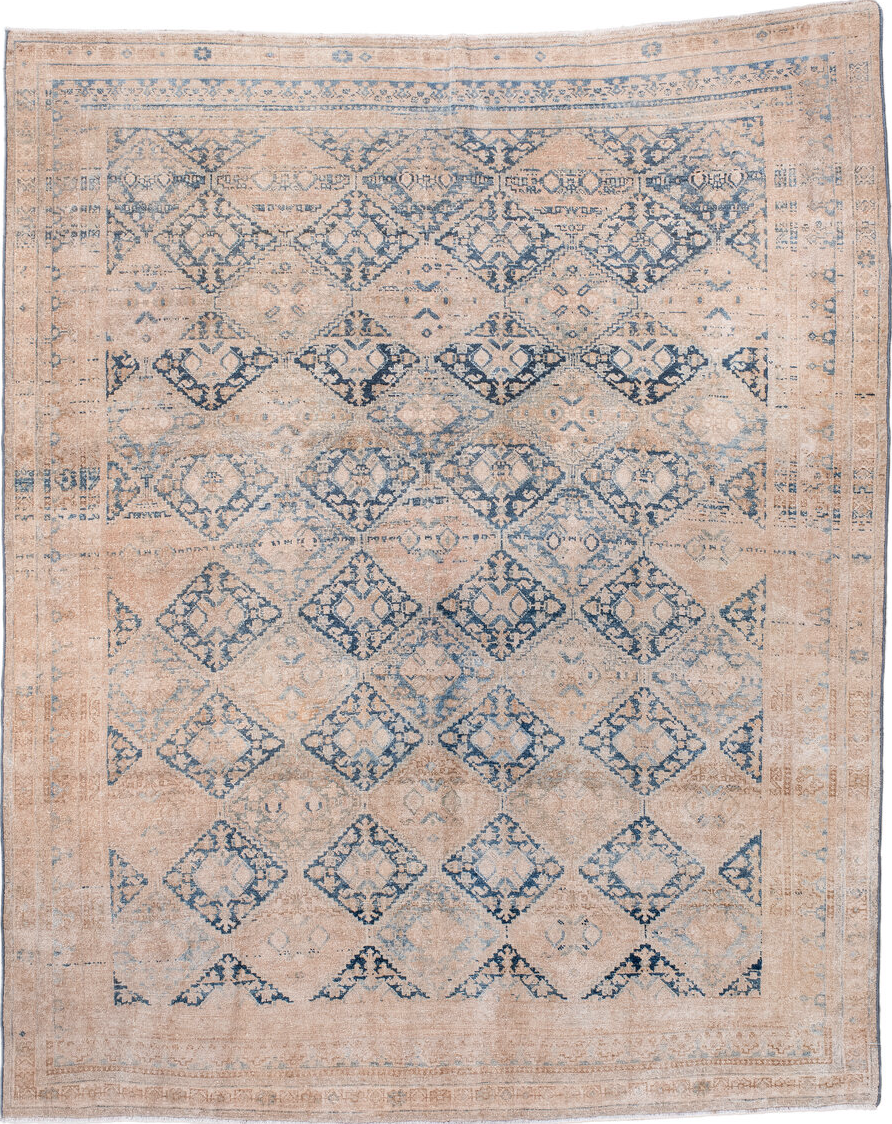 5' x 6' one-of-a-kind handmade vintage Afshar rug. Color palette: black, blue, brown, dim gray, gray, light blue, light gray