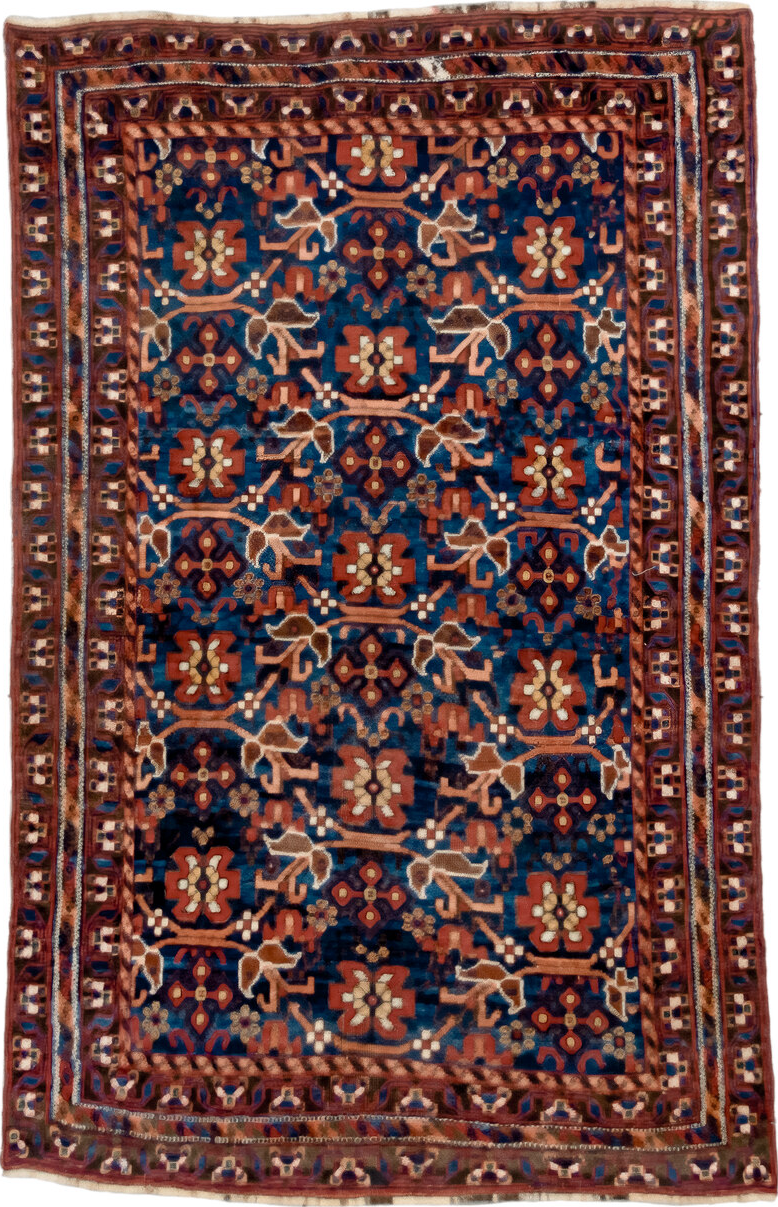 3' x 5' one-of-a-kind handmade vintage Afshar small size rug. Color palette: black, blue, brown, gray, light gray, off-white