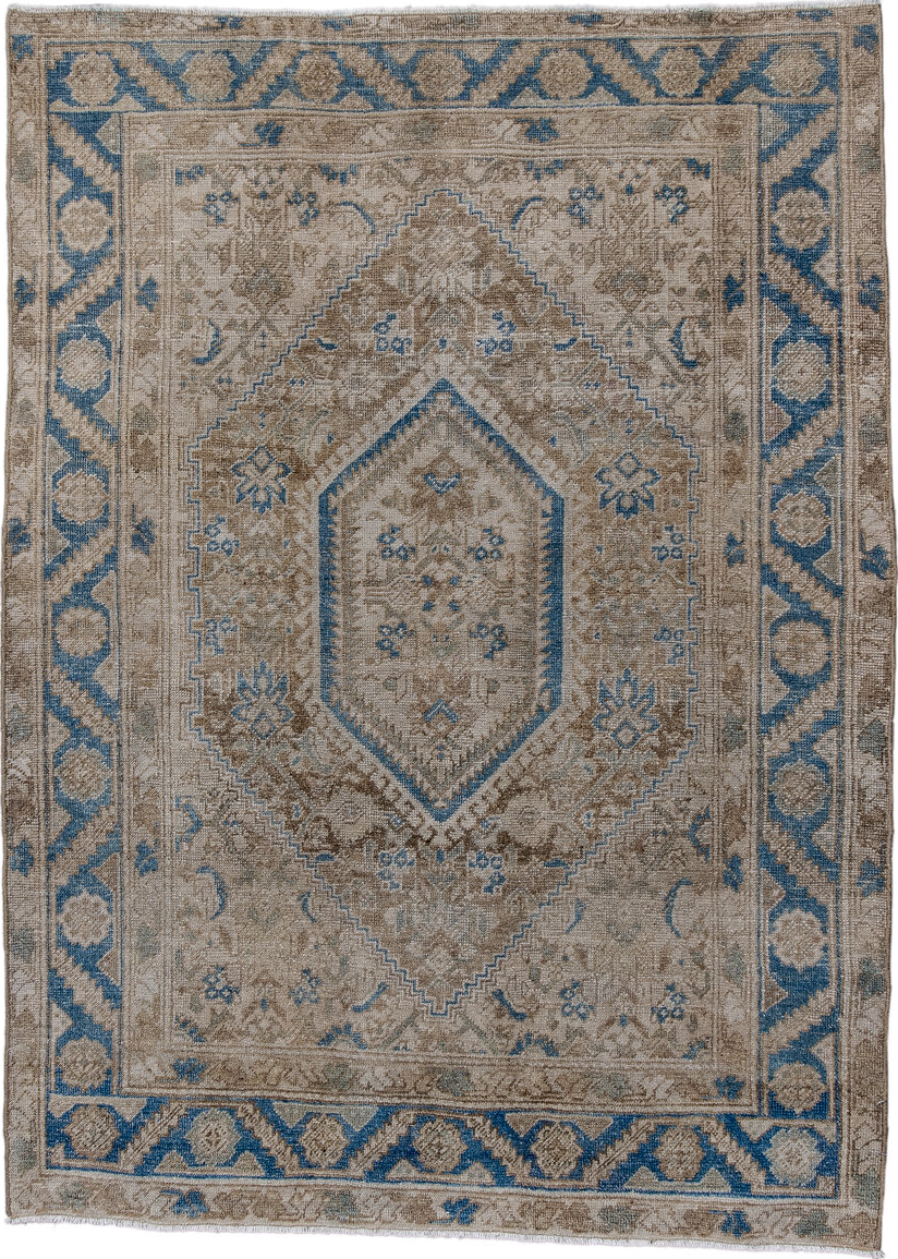 3' x 5' one-of-a-kind handmade vintage Bidjar small size rug. Color palette: arapawa, black, blue, brown, charcoal, fiord