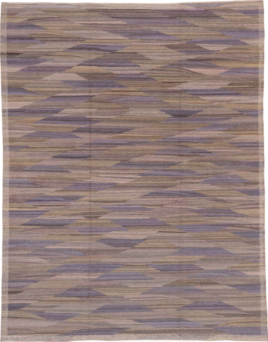 7' x 10' one-of-a-kind handmade vintage Kilim large size rug. Color palette: brown, gray, pink