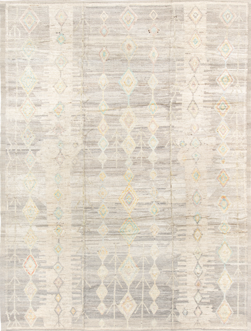 10' x 14' one-of-a-kind handmade vintage Tulu large size rug. Color palette: brown, burlywood, gainsboro, gray, light gray