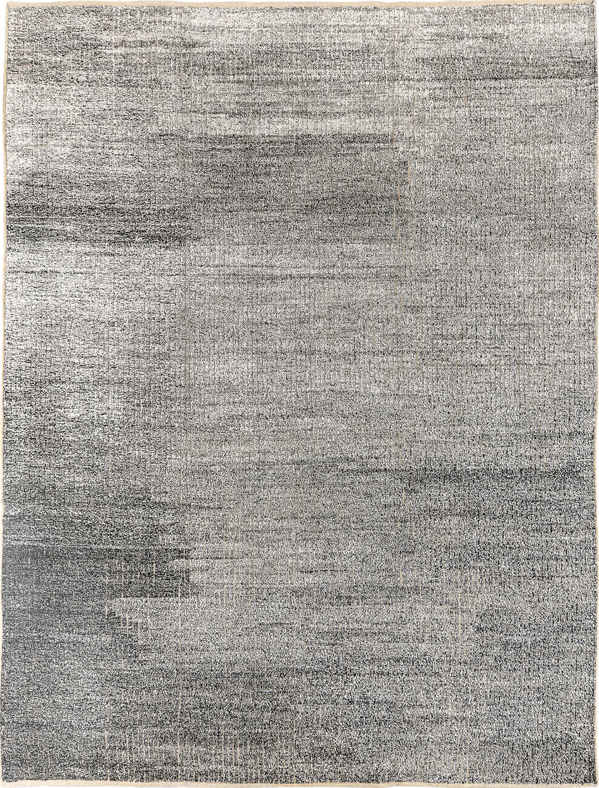 9' x 12' one-of-a-kind handmade vintage Tulu large size rug. Color palette: black, charcoal, gainsboro, gray, light gray