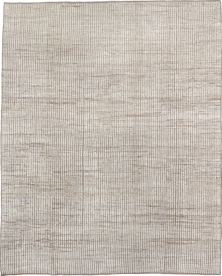 10' x 12' one-of-a-kind handmade vintage Tulu large size rug. Color palette: gray, off-white, light gray, pink, linen