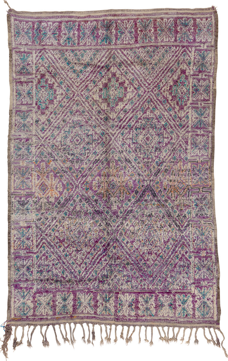 6' x 9' one-of-a-kind handmade vintage Moroccan medium size rug. Color palette: blue, brown, gainsboro, gray, green