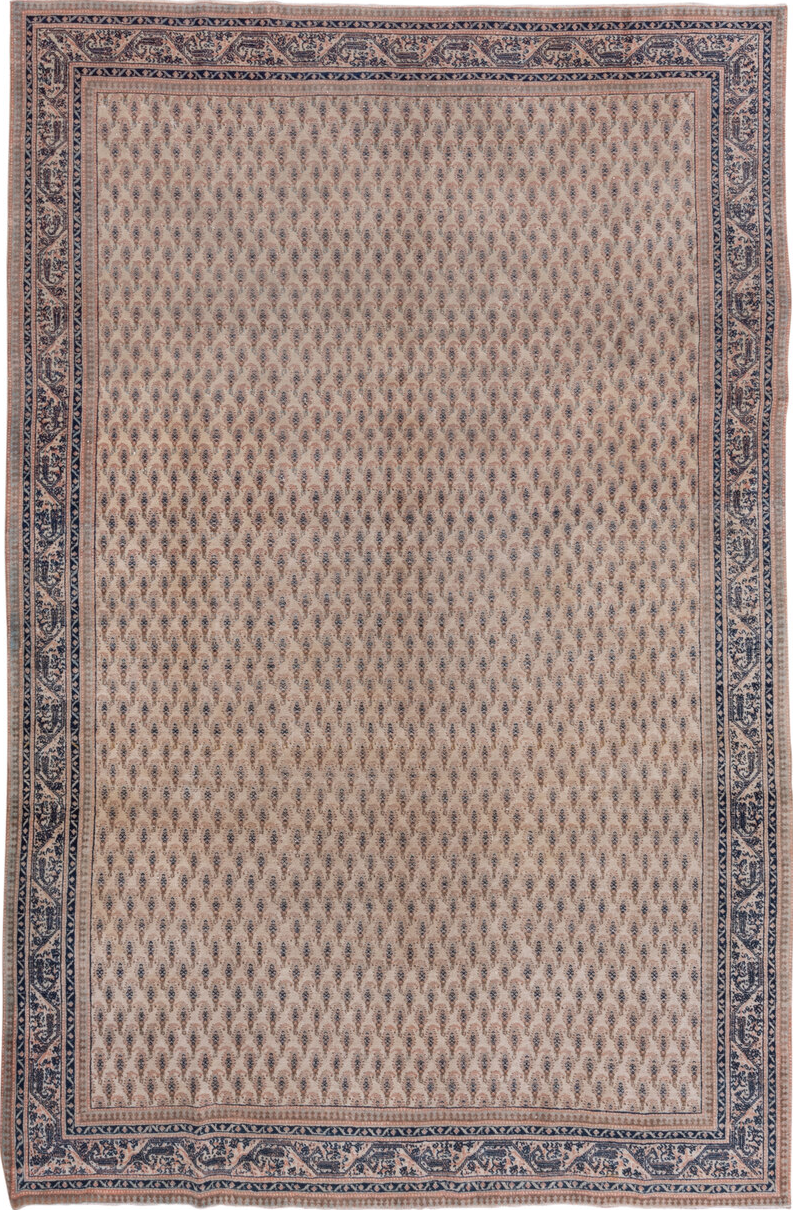 7' x 11' one-of-a-kind handmade vintage Sivas large size rug. Color palette: black, blue, brown, dark gray, dim gray, gray