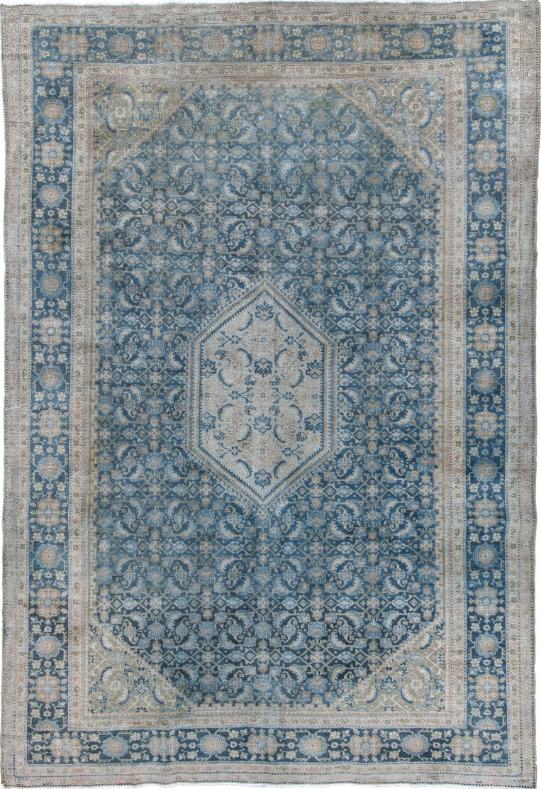 7' x 10' one-of-a-kind handmade vintage Tabriz large size rug. Color palette: arapawa, blue, dark gray, dim gray, fiord