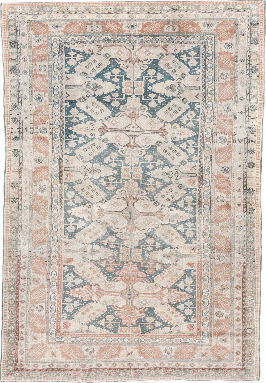 3' x 5' one-of-a-kind handmade vintage Sivas small size rug. Color palette: antiquewhite, brown, dark gray, gray, light gray
