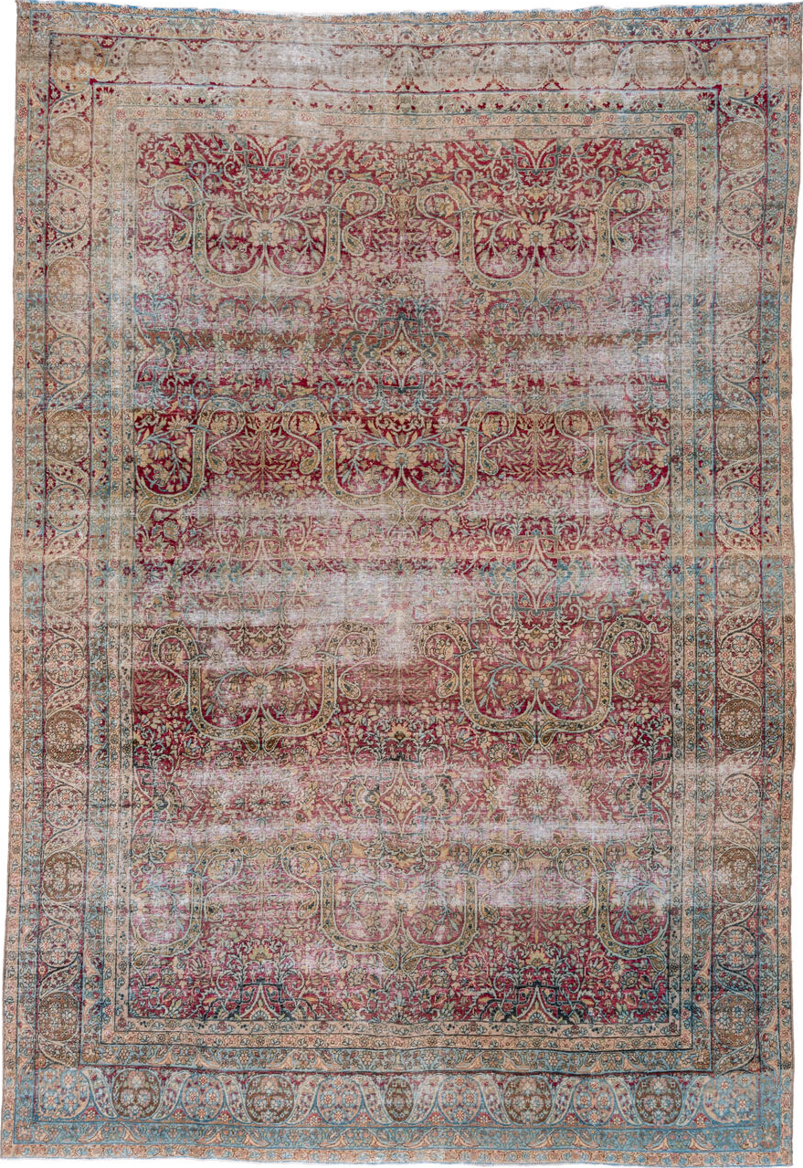 8' x 12' one-of-a-kind handmade vintage Lavar large size rug. Color palette: black, blue, brown, charcoal, dark gray