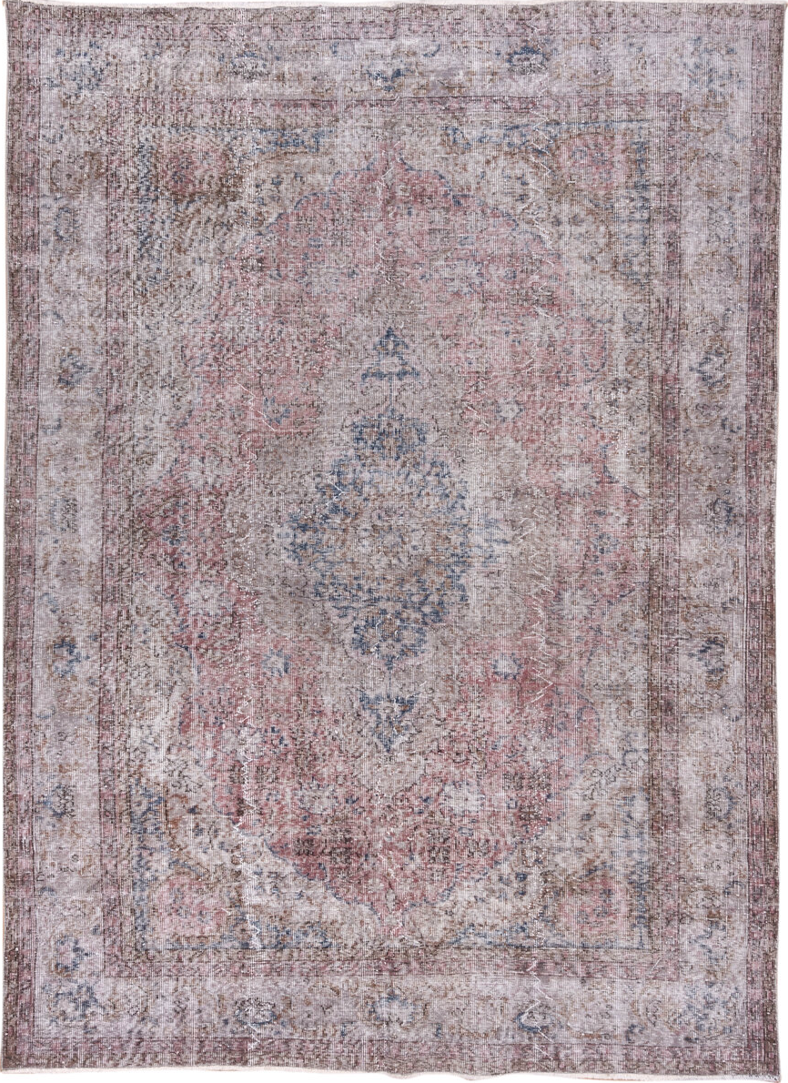 6' x 9' one-of-a-kind handmade vintage Overdyed medium size rug. Color palette: blue, gray, lavender blush, light gray