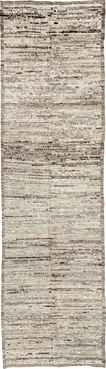 3' x 11' one-of-a-kind handmade vintage Tulu runner rug. Color palette: black, brown, charcoal, dark gray, dim gray