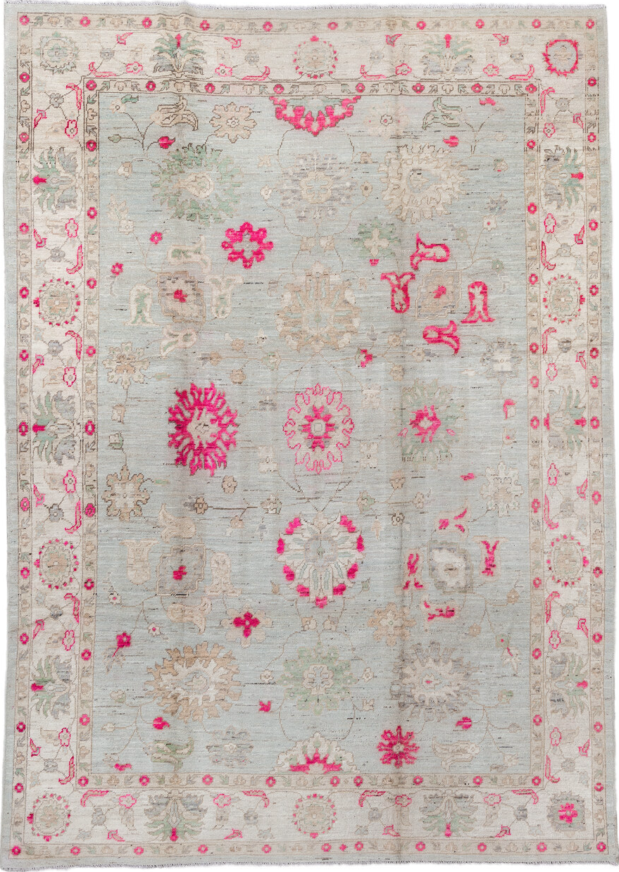 9' x 12' one-of-a-kind handmade vintage Oushak large size rug. Color palette: brown, dark gray, dim gray, gray, light gray