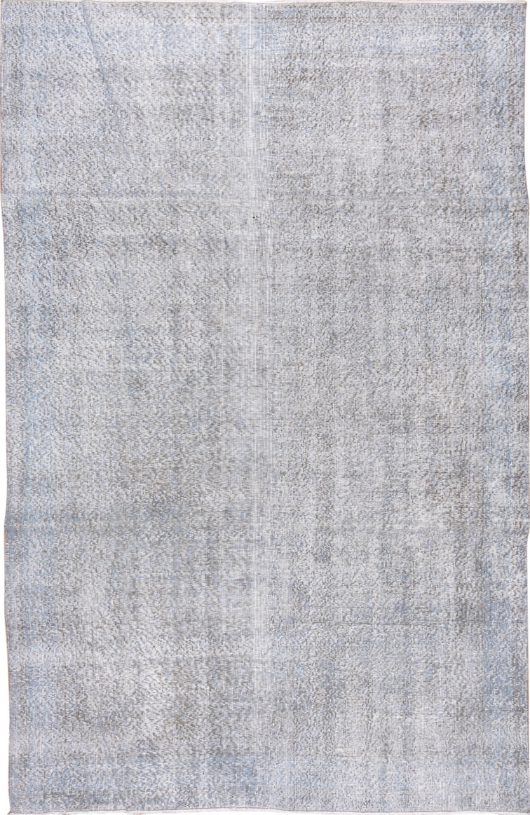 6' x 9' one-of-a-kind handmade vintage Overdyed medium size rug. Color palette: dark gray, dim gray, gainsboro, ghost white