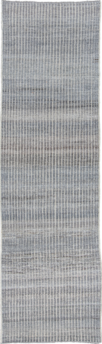 2' x 9' one-of-a-kind handmade vintage Tulu runner rug. Color palette: dark gray, dim gray, gainsboro, gray, light blue