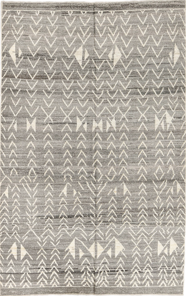 6' x 9' one-of-a-kind handmade vintage Tulu medium size rug. Color palette: dark gray, dim gray, gray, light gray, off-white