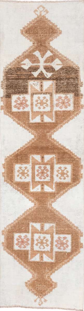 2' x 9' one-of-a-kind handmade vintage Oushak runner rug. Color palette: brown, gainsboro, gray, light gray, linen