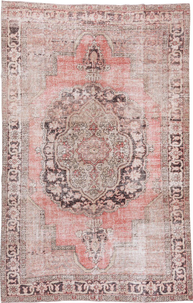 8' x 12' one-of-a-kind handmade vintage Oushak large size rug. Color palette: brown, gainsboro, gray, light gray, off-white