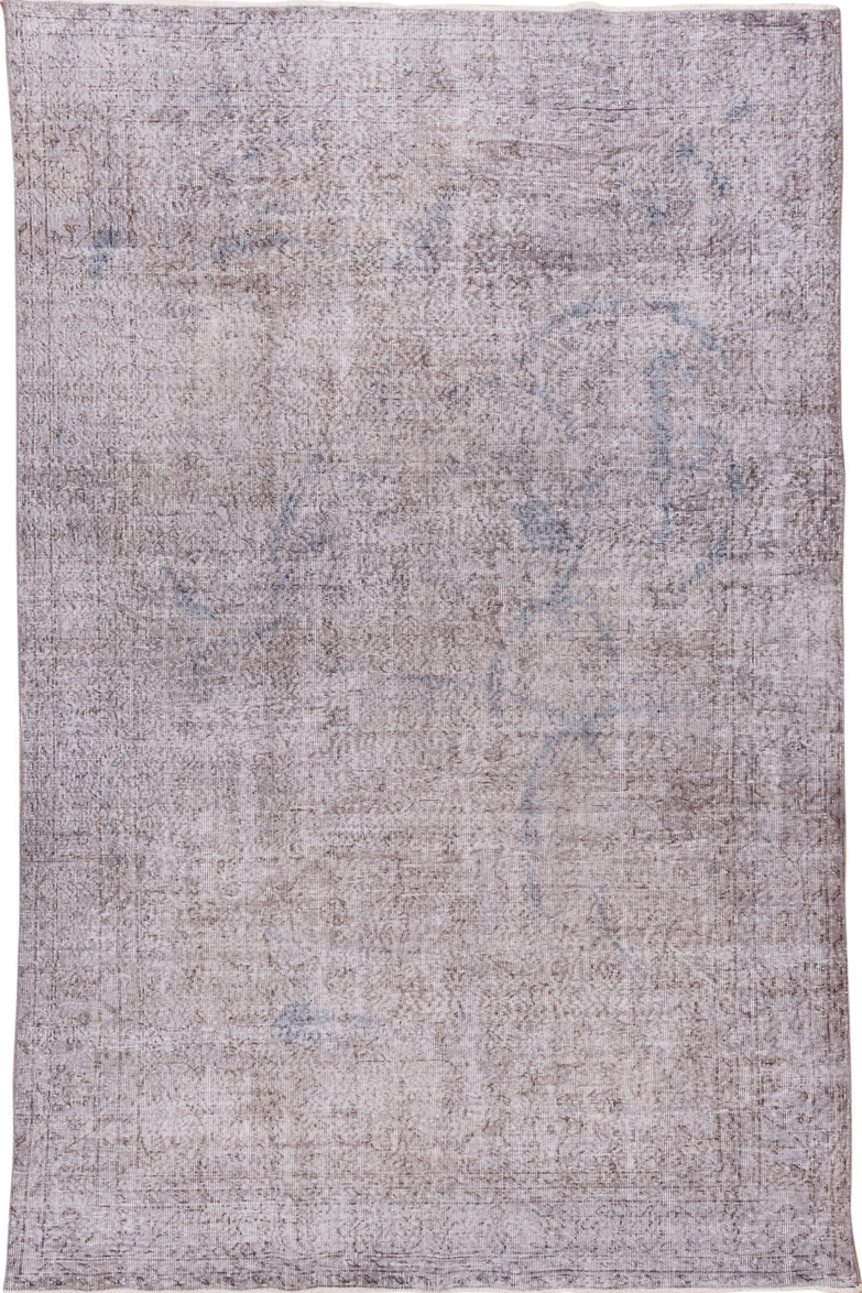 6' x 10' one-of-a-kind handmade vintage Overdyed large size rug. Color palette: dark gray, gainsboro, gray, light gray