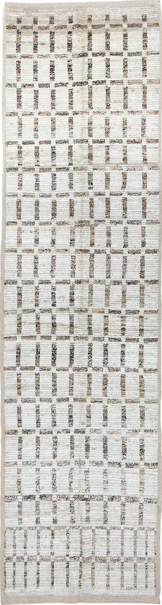 3' x 13' one-of-a-kind handmade vintage Tulu runner rug. Color palette: black, dark gray, dim gray, gainsboro, gray