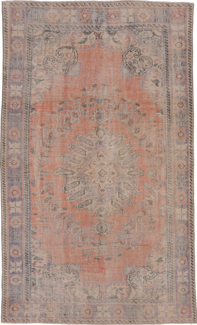 6' x 10' one-of-a-kind handmade vintage Sparta large size rug. Color palette: brown, gray, pink