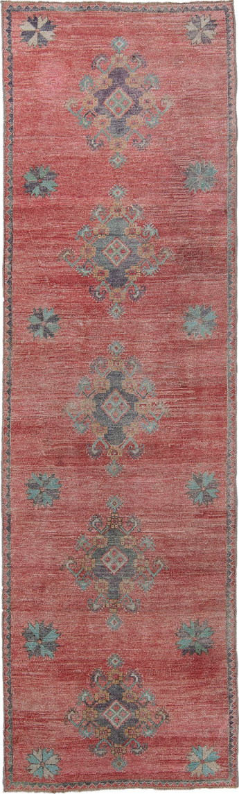 3' x 10' one-of-a-kind handmade vintage Oushak runner rug. Color palette: black, brown, charcoal, dim gray, gray, indian red