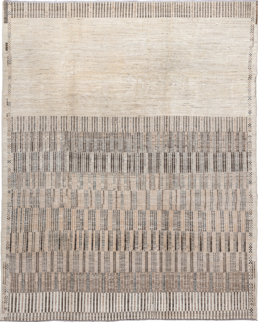 7' x 9' one-of-a-kind handmade vintage Tulu rug. Color palette: antiquewhite, black, dark gray, dim gray, gray, light gray