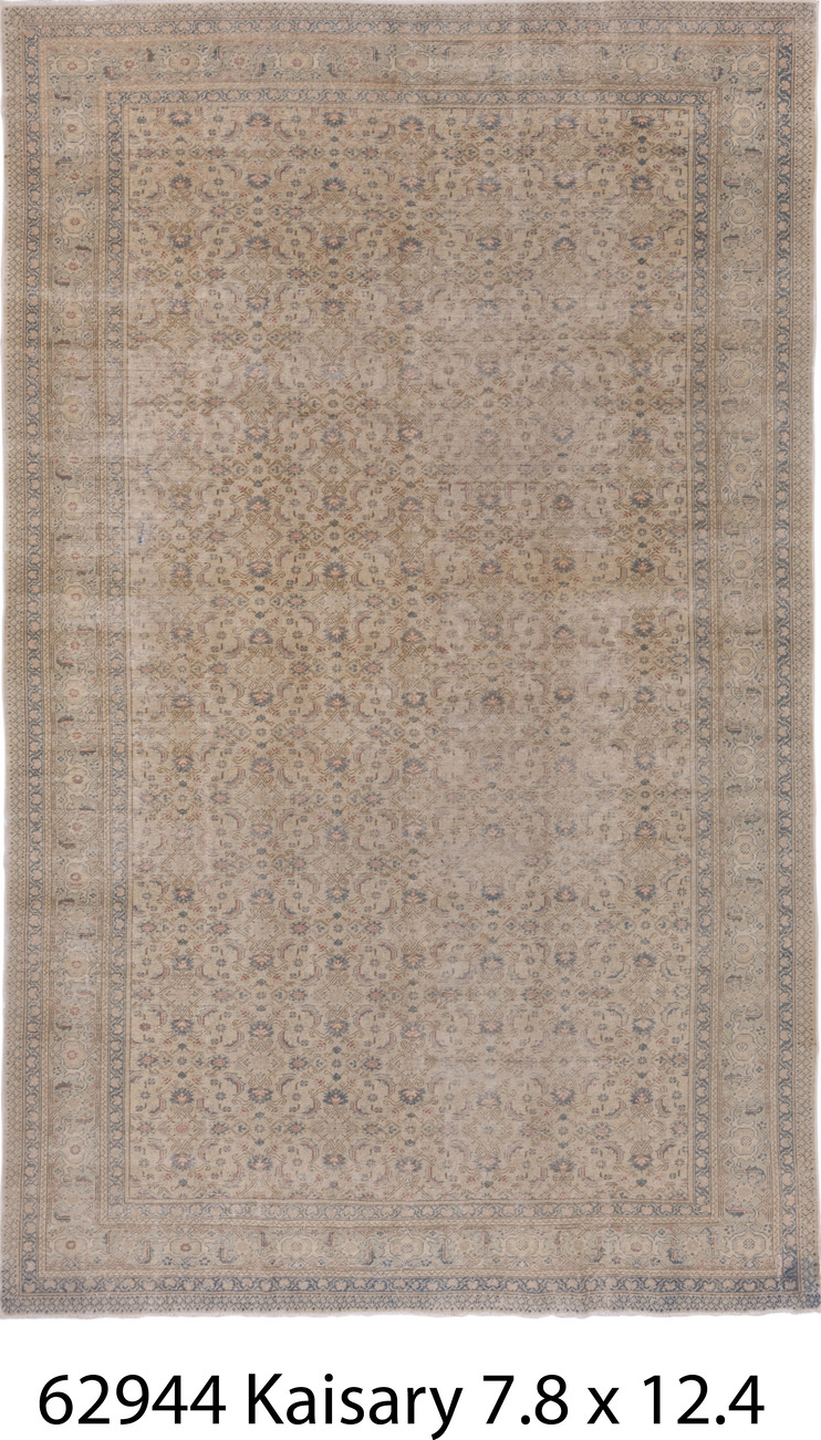 7' x 12' one-of-a-kind handmade vintage Kaisary large size rug. Color palette: black, dim gray, gainsboro, gray, light gray